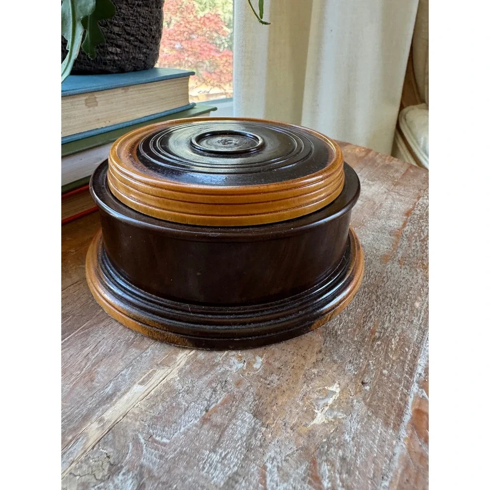 Vintage Handcrafted Live Edge Wood Coaster Set with Lidded Storage Box